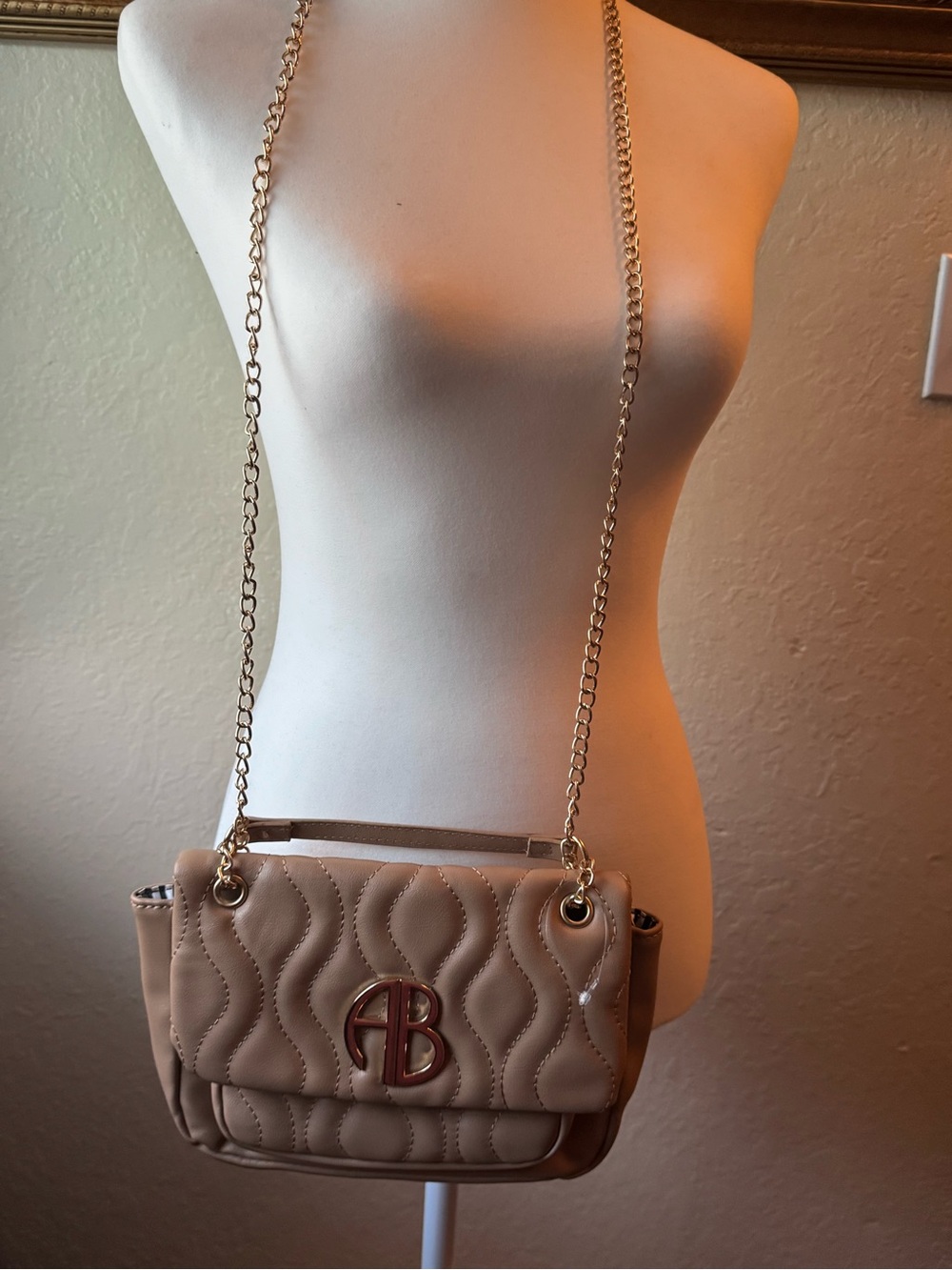 Abound Quilted Tan Crossbody Bag with Gold Chain